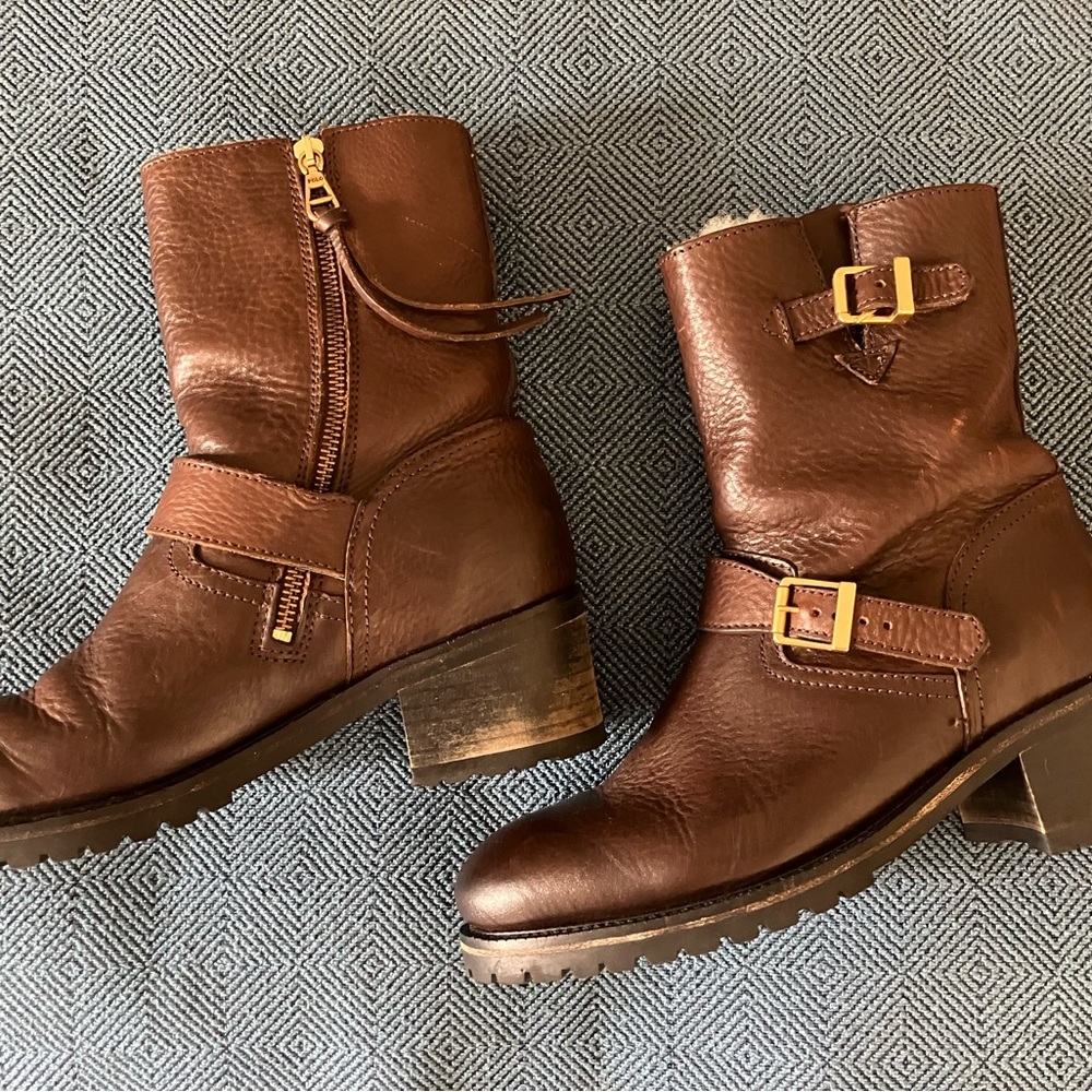 New 9B Polo Ralph Lauren Brown Shearling Lined Boots Made in Italy $750 retail